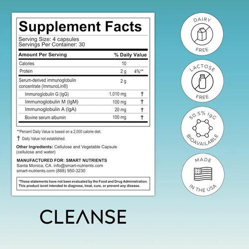 Miniatura 3 de CLEANSE Calostro sin lácteos IgG 50.5% IgG Potente apoyo inmunológico concentrado Desintoxicación diaria de la salud intestinal, energía