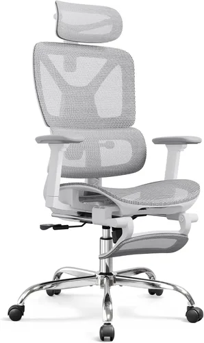 Silla de escritorio ergonómica de malla DEVAISE con reposapiés, resistente, respaldo alto reclinable y giratoria, silla de oficina cómoda para el