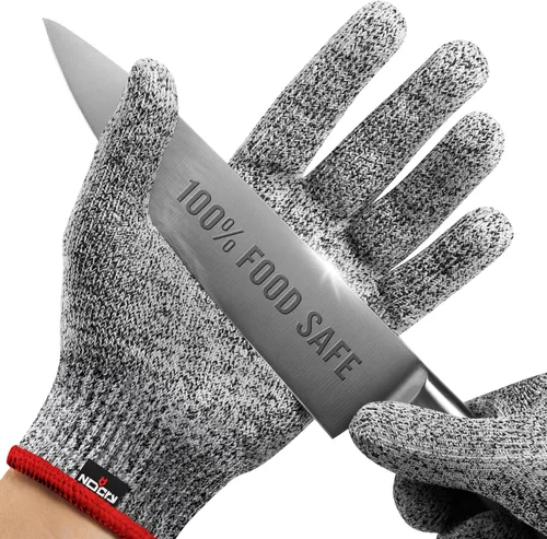 Guantes de resistente al corte Nocry, Protección de Alto Rendimiento Nivel 5, grado de Alimentos. ¡EBook gratuito incluido!, L, Gris Original (gris)
