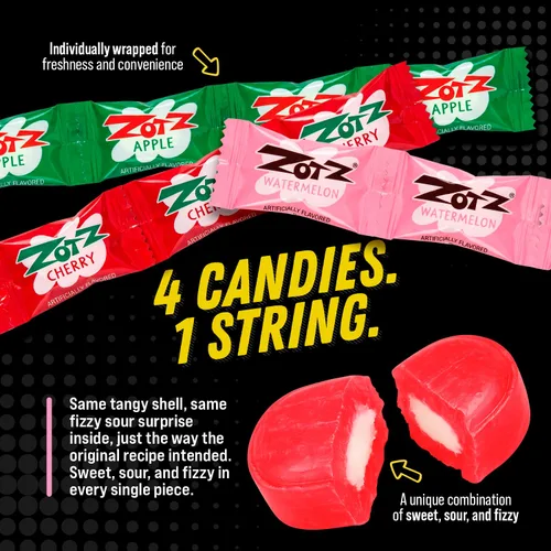 Miniatura 4 de Zotz Fizz Sour Candy - Cereza, sandía, manzana (caja de 48)