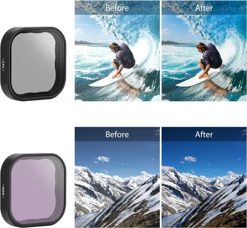 Miniatura 3 de AFAITH Paquete de 4 filtros de lente ND CPL para GoPro Hero 12/11/10/9 negro, paquete de 4 (CPL ND8 ND16 ND32) Juego de protectores de lente