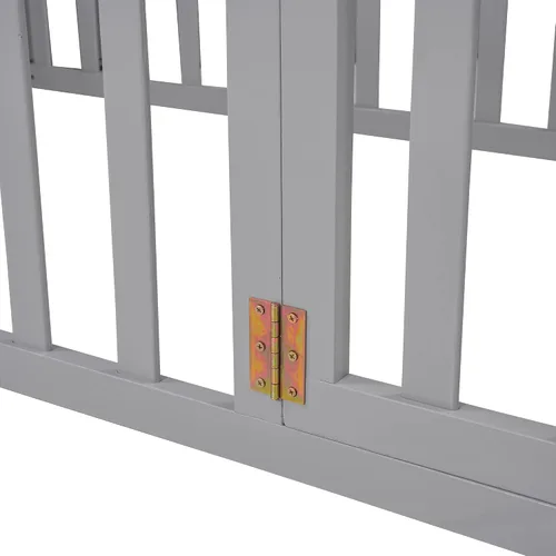Miniatura 5 de Cama Montessori de suelo individual con puerta y valla para niños, marco de cama Montessori bajo de madera maciza con barandillas de seguridad