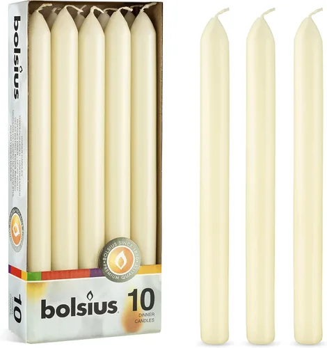 Miniatura 10 de BOLSIUS 10 velas blancas para el hogar, 9 pulgadas, calidad europea premium, aproximadamente 8 horas de tiempo de combustión, sin perfume, sin goteo