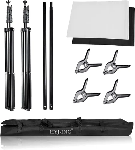 Miniatura 4 de HYJ-INC Sistema de soporte de fondo fotográfico con kit de soporte de fondo de 8,5 x 10 pies, fondo de pantalla de muselina 100% algodón