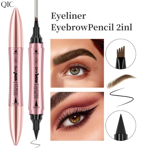 Miniatura 7 de Pluma líquida 2 en 1 para cejas, punta de 1/4, cejas, forro, barba, línea capilar (1# marrón claro)