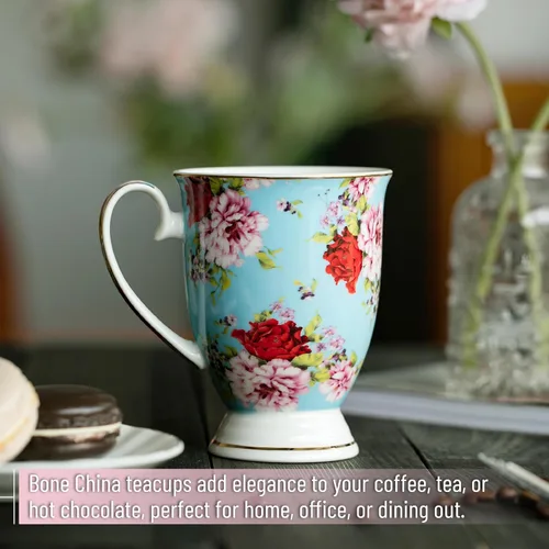 Miniatura 6 de BTT- Tazas de café grandes, 12 onzas, juego de 4, tazas florales para tazas de café, porcelana de porcelana, taza de té