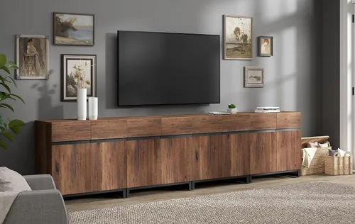 Miniatura 20 de Wampat Moderno soporte de TV para televisores de 100 pulgadas, consola central de entretenimiento 3 en 1 con estantes ajustables y base de metal