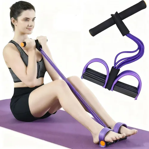 Miniatura 7 de Banda de resistencia con mango de pedal, 6 tubos elásticos de látex natural, cuerda de tracción, bandas de fitness para piernas, brazos, abdomen