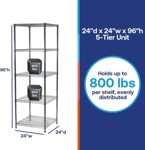 Miniatura 2 de Shelving Inc. Estantería de alambre cromado de 24 pulgadas de profundidad x 24 pulgadas de ancho x 96 pulgadas de alto con estantes de 5 niveles