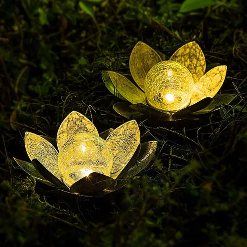Miniatura 6 de Huaxu Luces solares para jardín al aire libre, decoración de loto de cristal con forma de globo agrietado, decoración de flores LED impermeables