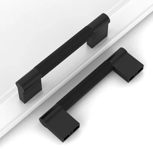 Miniatura 21 de Paquete de 10 tiradores de gabinete de cocina negro mate de 3 pulgadas (2.992 in), tiradores de gabinete moleteados de color negro para armario