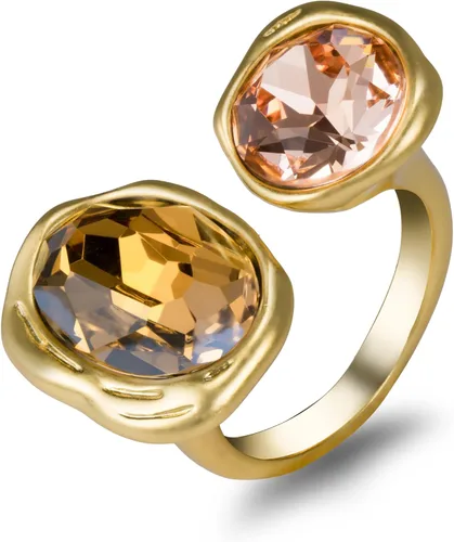 Anillo de cóctel abierto con circonita cúbica, piedras preciosas de cristal chapado en oro antiguo, banda abierta ajustable, joyería vintage para
