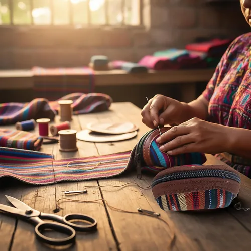 Miniatura 3 de Llavero de tela Maya hecho a mano Pequeña bolsa con cremallera para mujer