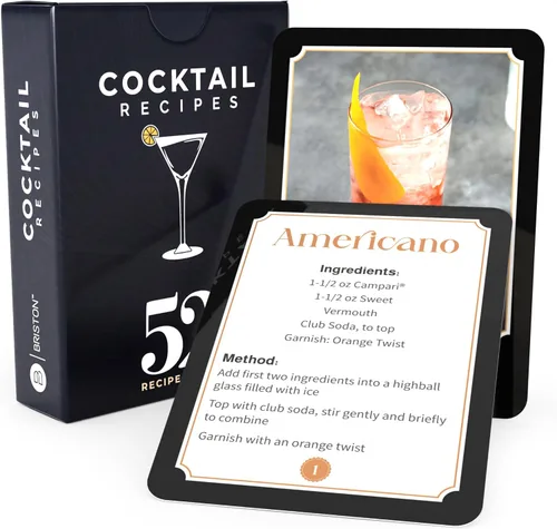 Juego de tarjetas de recetas de cócteles – 52 recetas de bebidas de camarero para bar y fiestas en casa – Tarjetas de mixología resistentes al agua,