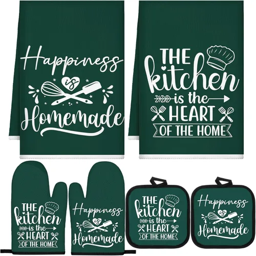 Miniatura 19 de Sratte Juego de 6 Piezas de Accesorios de Decoración de Cocina Estilo Granja Toallas Agarraderas Manoplas de Horno Juego de 2 Paños de Cocina 2 Negro