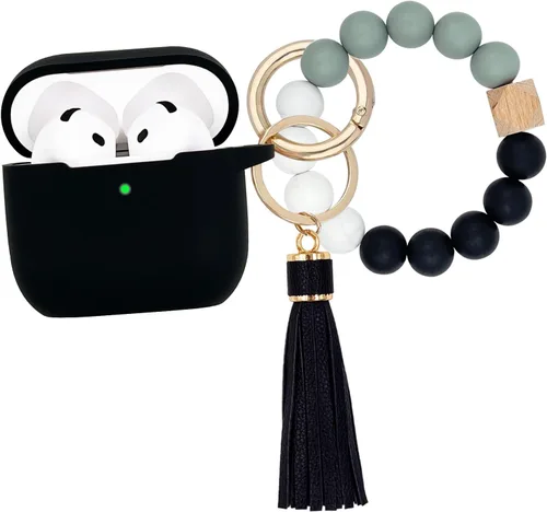Miniatura 13 de KOUJAON Funda compatible con AirPods 4, funda protectora de silicona suave con llavero de pulsera, compatible con auriculares inalámbricos Apple Té