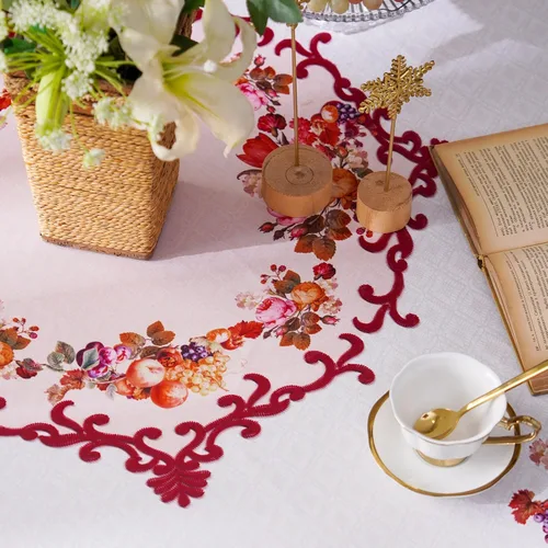 Miniatura 4 de ARTABLE Mantel redondo de encaje rústico macramé bordado manteles de mesa para cosecha, decoración de aparador, granja, cocina y hogar