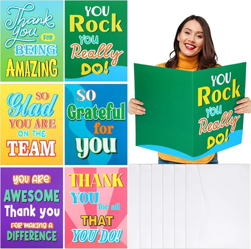 Miniatura 7 de Teling Paquete de 6 Tarjetas de Agradecimiento Muy Grandes con Sobre Tarjetas de Felicitación Jumbo de Apreciación Tarjetas de Agradecimiento