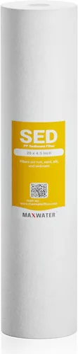 Max Water Filtro de sedimentos de 1 micrón, 20 x 4.5, cartucho de repuesto para sistema de filtración de agua BB para toda la casa compatible con