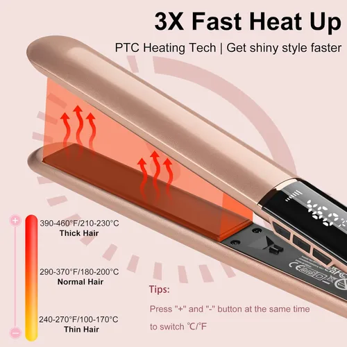Miniatura 4 de UNOBEY Plancha de pelo con placas flotantes de cerámica para cabello sedoso, liso y suave, pantalla digital de doble voltaje 150°C–230°C, plancha
