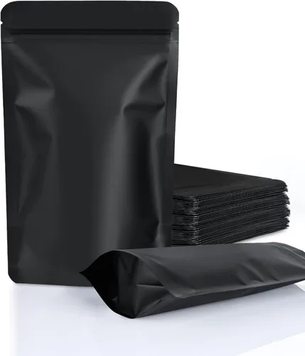 FireKylin Paquete de 100 bolsas resellables con pie, bolsas a prueba de olores con cierre de cremallera de aluminio para embalaje (negro, 3.5" x