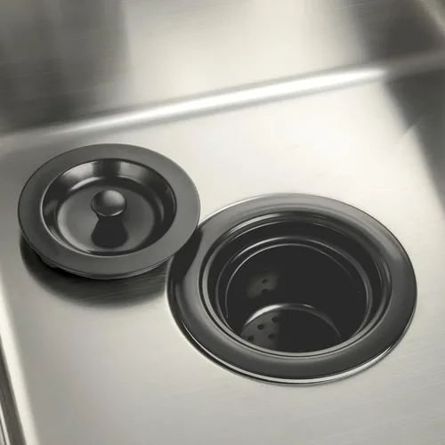 Miniatura 5 de Conjunto de drenaje de fregadero de cocina negro, colador negro con cesta de basura profunda extraíble, apto para fregaderos de cocina