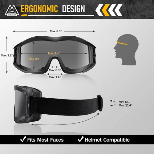 Miniatura 6 de Airsoft - Gafas de seguridad antivaho con certificación ANSI Z87.1, resistentes a los impactos, gafas de tiro tácticas Lente de doble capa P1