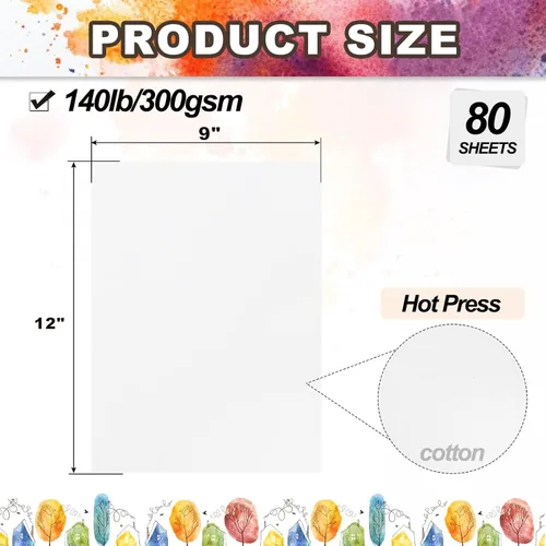 Miniatura 2 de PATIKIL 80 hojas de papel de acuarela de algodón, 140 libras/300 GSM, papel de pintura para colorear en agua para pintura artística, acuarela