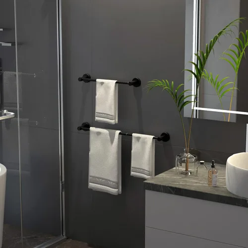 Miniatura 6 de Toallero de baño ajustable negro mate de 16 a 27.6 pulgadas, toallero individual de acero inoxidable 304, soporte para toallas montado en la pared
