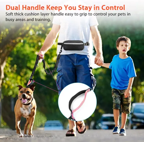 Miniatura 7 de Uppetly Correa de correr para perros manos libres con cinturón de cintura, cuerda elástica de doble asa retráctil para perros pequeños y medianos
