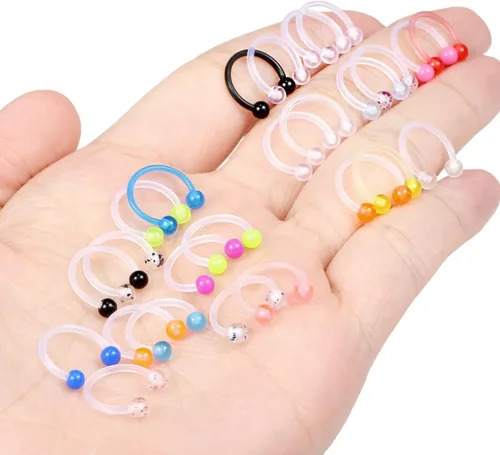 Miniatura 4 de Retenedor de tabique de plástico transparente, anillos flexibles para labios, joyería de piercing sonriente, aretes Daith para cirugía deportiva