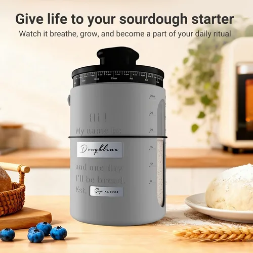Miniatura 4 de Tarro personalizado de masa madre de vidrio de 34 oz con tapa con ventilación – Nombre y fecha personalizados – Tarro grande de vidrio de 34 oz