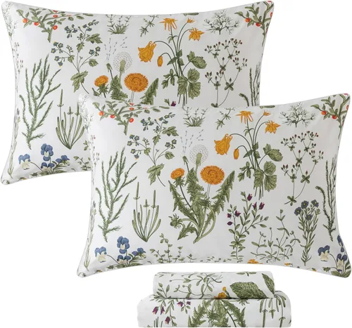 Miniatura 36 de FADFAY Juego de sábanas de rosas blancas, ropa de cama vintage floral de rosas, ropa de cama estilo rústico, 100% algodón egipcio percal, 800 hilos