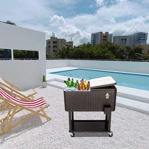 Miniatura 3 de Henf Baúl de hielo con ruedas de 80 cuartos de galón con estante inferior, enfriador de bebidas portátil para patio, bar, bebida, baúl con abridor