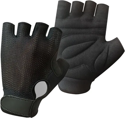 Miniatura 2 de Guantes de ciclismo de alta calidad Amara cuero acolchado palma fitness culturismo gimnasio silla de ruedas autobús - 609 Color: negro con red negra