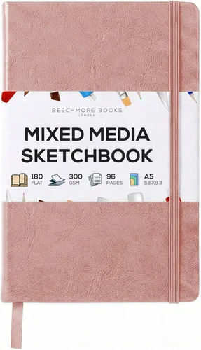 Miniatura 17 de Beechmore Books Cuaderno de bocetos A5 – 14,7x21 cm Cuaderno de bocetos de tapa dura premium de cuero vegano, 96 páginas perforadas de 300 g/m²