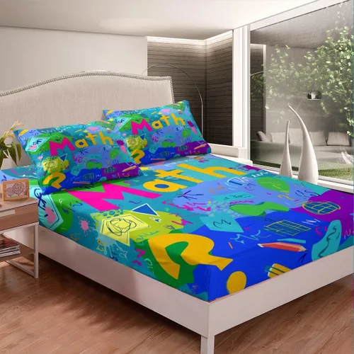 Miniatura 2 de Juego de ropa de cama ajustable con fórmula informática para niños y niños, diseño de geometría de acuarela, números, fórmula matemática, juego
