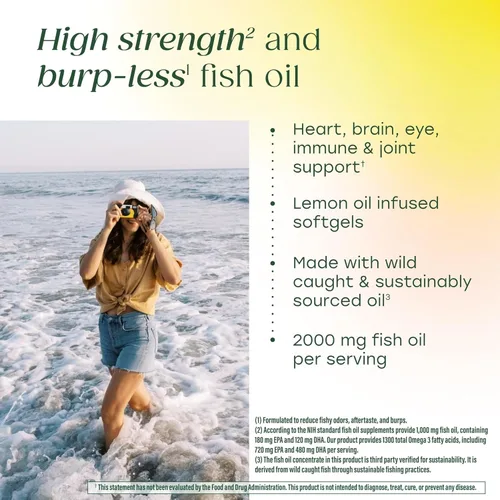 Miniatura 3 de MegaFood Suplementos Omega 3 de aceite de pescado de 2000 mg – Sin eructos y aceite de limón infundido – Suplemento de apoyo para corazón, cerebro