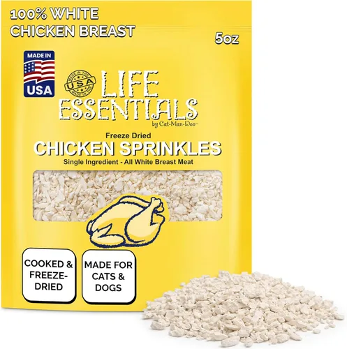 Life Essentials by Cat-Man-Doo | Gránulos de pollo - Bolsa de 5 onzas | Golosinas de pollo liofilizadas para gatos y perros | Saludables, de un solo