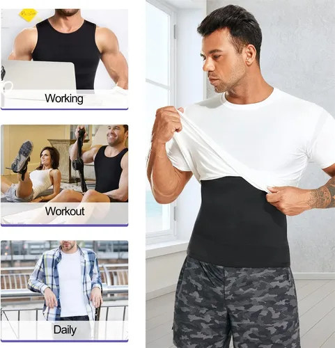 Miniatura 6 de Camiseta de compresión para hombre, adelgaza y moldea el cuerpo - chaleco de entrenamiento, camiseta de tirantes, para marcar abdominales, camisetas