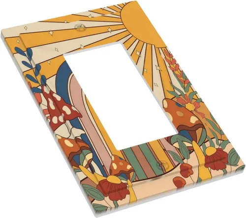 Miniatura 3 de Cubierta de Interruptor de Luz de Estilo Boho Vintage de los 70 Sol Arcoíris Champiñón Floral Rocker Individual 1 Gang Cubierta de Enchufe