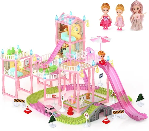 Miniatura 9 de Casa de Muñecas Randhar para Niñas con Luces, 3 Muñecas, 4 Pisos - 13 Habitaciones, 7 Conjuntos de Muebles y Accesorios, Regalo de Diseño