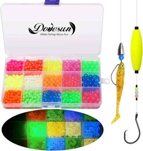 Miniatura 8 de Dovesun Cuentas de pesca que brillan en la oscuridad, cuentas de pesca para agua salada, 1035 unids/600 piezas/250 piezas/120 cuentas coloridas