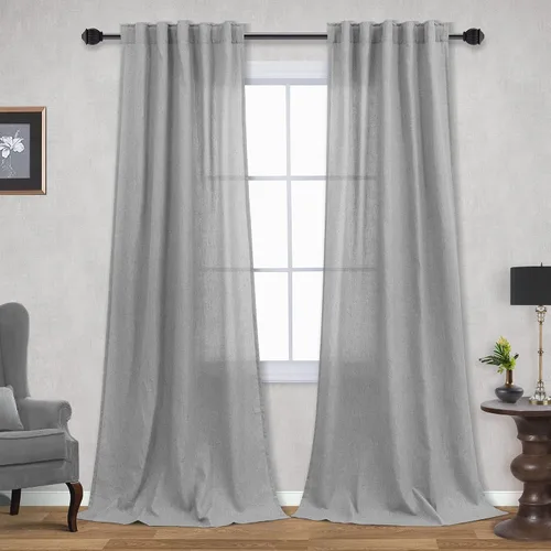 Miniatura 41 de Cortinas de lino azul claro de 90 pulgadas de largo para sala de estar, dormitorio de niñas, guardería, decoración acogedora de verano, bolsillo