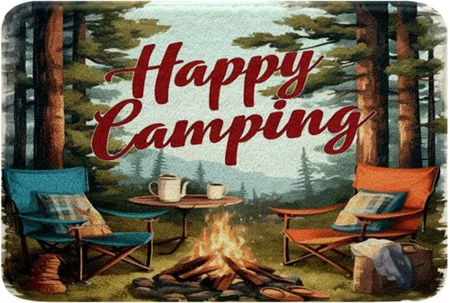 Miniatura 14 de Erosebridal Happy Camping - Tapete de baño para cámper, autocaravana, auto, alfombra de baño marrón de granja 3D, alfombra de baño con patas