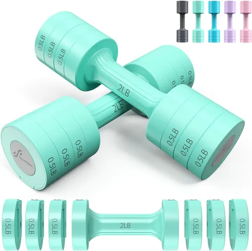 Sportneer Juego de mancuernas ajustables para mano: juego de 2 mancuernas de 5 libras cada una de 2 libras, 3 libras, 4 libras, 5 libras, pesas Verde