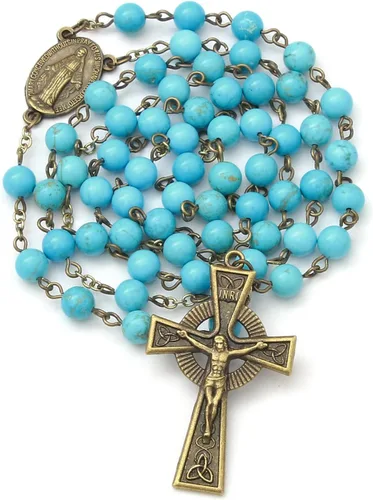 Miniatura 17 de KOMI Rosario de cuentas católicas para mujer, collar de cuentas de rosario con cruz de crucifijo, perlas de cristal, rosario, rosarios, católicos