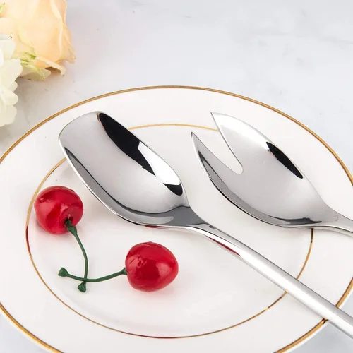 Miniatura 7 de IMEEA Juego de servidores de ensalada de acero inoxidable 18/10, cuchara y tenedor de 10 pulgadas, utensilios para servir ensaladas
