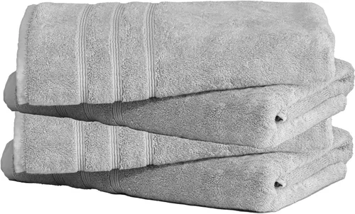 Miniatura 58 de Mosobam Juego de 4 toallas turcas de lujo de 35 x 70 pulgadas, color gris claro (gris), viscosa de bambú de 24.69 oz/m² y algodón peinado turco