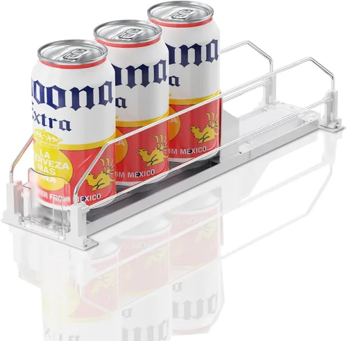 Miniatura 24 de Organizador de Bebidas para Refrigerador, 12oz 16oz 20oz - Dispensador de Latas de Refresco para Refrigerador, Ancho Ajustable, Deslizador Negro